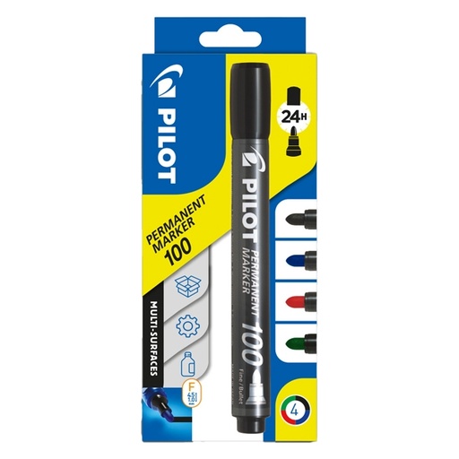 [D80290] ASTUCCIO 4 MARCATORI PERMANENTI 100 COLORI ASSORTITI P.TONDA 4.5MM PILOT