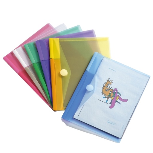 [D80324] SET 6 BUSTE PP CON VELCRO 25x13,5CM COLORI ASSORTITI