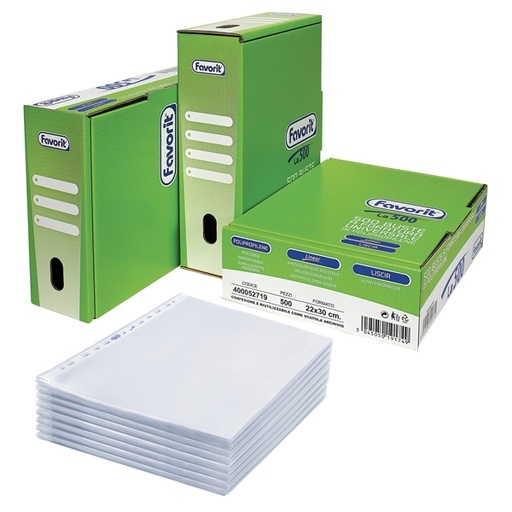[D80575] SCATOLA 500 BUSTE FORATE 22X30 LINEAR LISCIO PPL FAVORIT