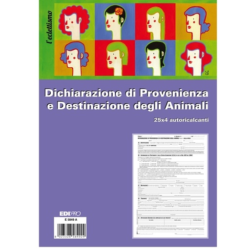 [D80987] BLOCCO DICHIARAZ. PROV.-DEST. ANIMALI 25x4 copie AUTORIC. 30x22,5cm E5849A(17)