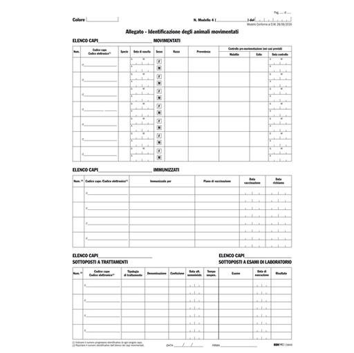 [D80988] ALLEGATO IDENTIFICAZIONE ANIMALI snap 25x4 copie AUTORIC. 29,7x21cm E9849