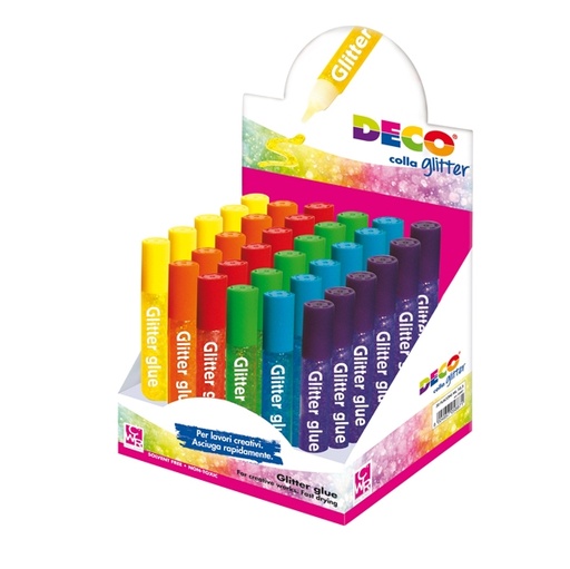 [D82422] Display colla glitter 30 penne 10,5ml colori assortiti pastello DECO