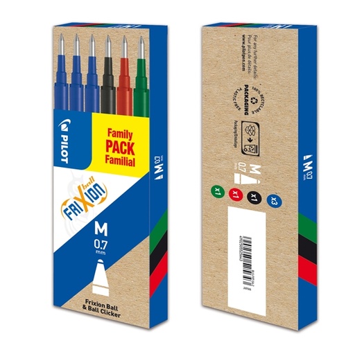 [D82717] Set 6 refill FRIXIONball 0.7mm 3 blu,1 nero, 1 rosso, 1 verde PILOT