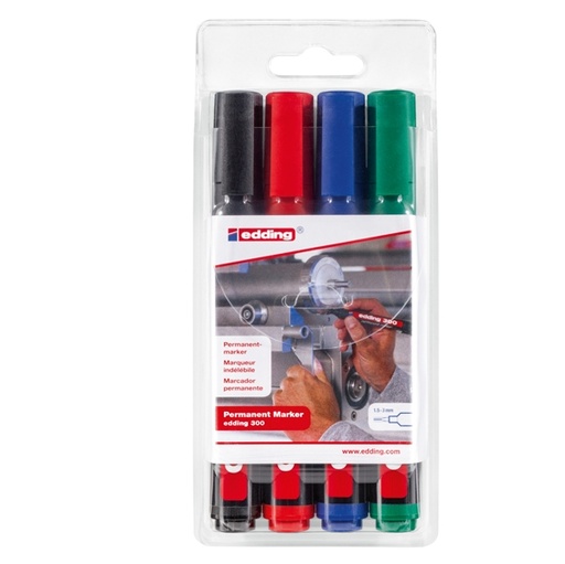 [D83080] Astuccio 4 marcatore permanente Eddig 300 punta conica colori assortiti