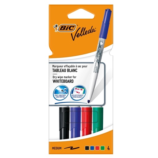 [D83110] Astuccio 4 pennarelli VELLEDA 1741 punta tonda whiteboard colori assortiti BIC(R)