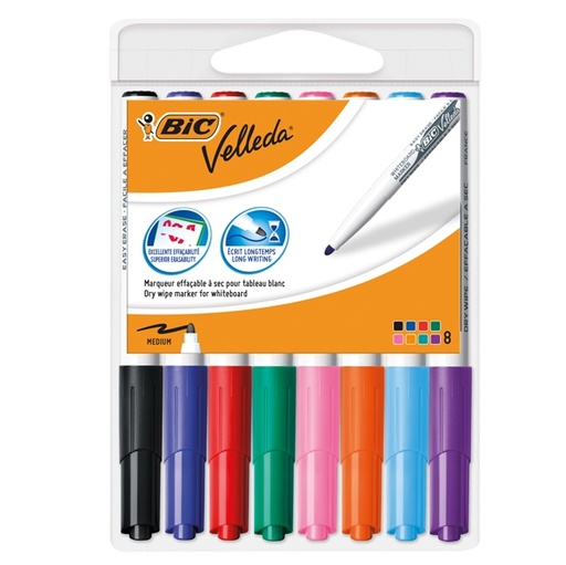 [D83111] Astuccio 8 pennarelli VELLEDA 1741 punta tonda whiteboard colori assortiti BIC(R)