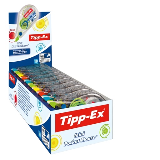 [D83120] Box 10 correttori a nastro mini pocket mouse 5mmx6mt colori Fun ass. Tipp-Ex