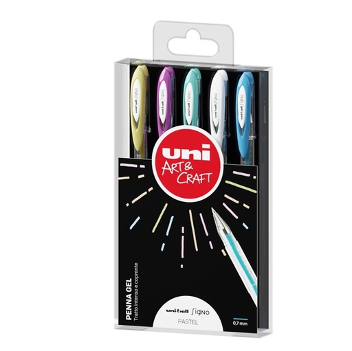 [D85795] Astuccio 5 penna sfera gel UNI-BALL SIGNO 0,7mm col.ass. pastel UNI MITSUBISHI