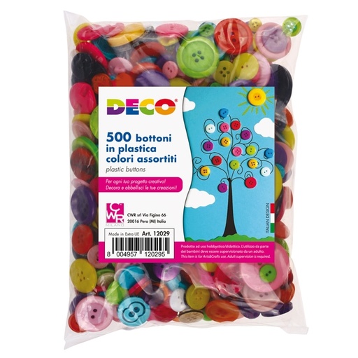 [D86081] Confezione 650 bottoni in plastica colori assortiti DECO