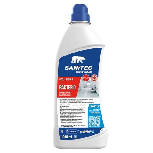 [D86246] Detergente Disinfettante Bakterio 1 Lt. Sanitec PMC battericida e fungicida per USO AMBIENTALE
