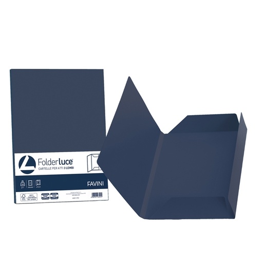 [D86588] 25 cartelline 3 lembi LUCE 200gr 24,5x34,5cm blu cobalto FAVINI