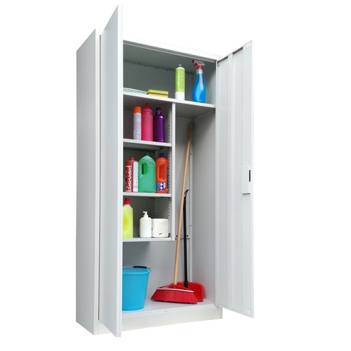 [D86653] Armadio porta scope in metallo a 2 ante battenti 90x41xH181,5cm Grigio Kub8