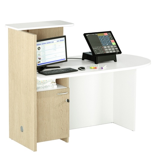 [D86659] Postazione Reception Concept DX L143 x P83 x H117cm bianco/rovere