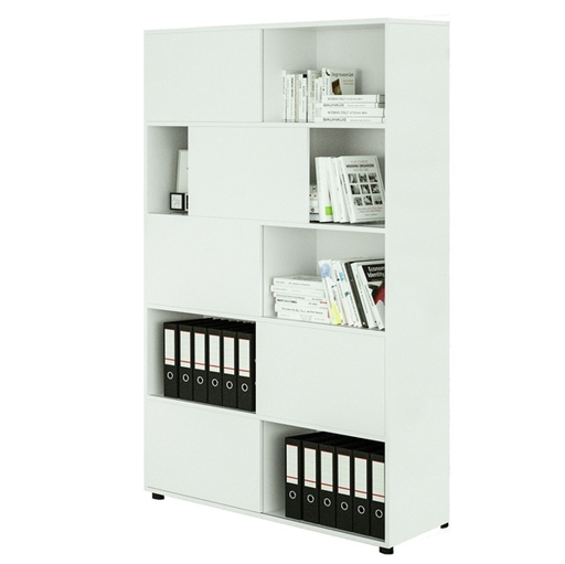 [D86674] Libreria alta a 5 ripiani ante scorr. 120X35cm H191cm BIANCO/BIANCO - Tetris