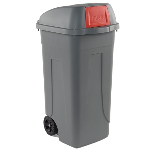 [D86736] Bidone mobile Cento Push 100Lt grigio c/coperchio rosso per raccolta diff.