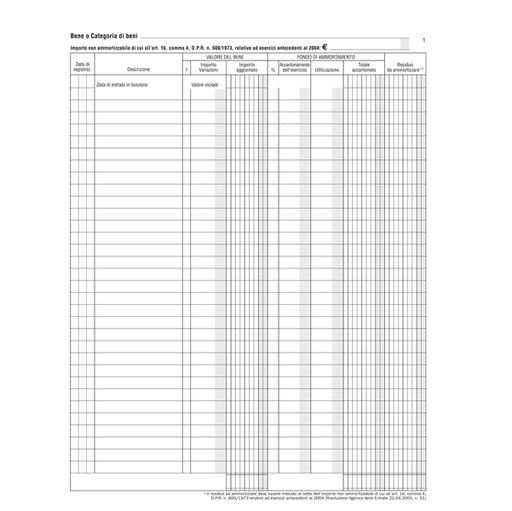 [D88626] Registro beni ammortizzabili 45pag. num. 31x24,5cm DU136800000 Data Uffcio