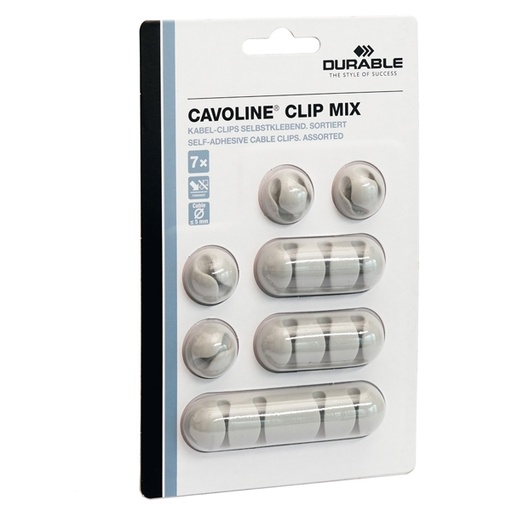 [D88876] Mix di 7 Clip fermacavi adesivi - grigio - Cavoline Clip Mix Durable