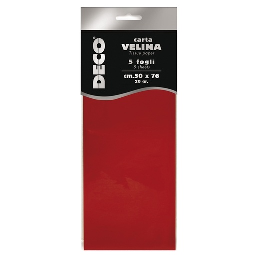 [D89117] Busta 5 fogli carta velina 20gr 50x76cm rosso DECO