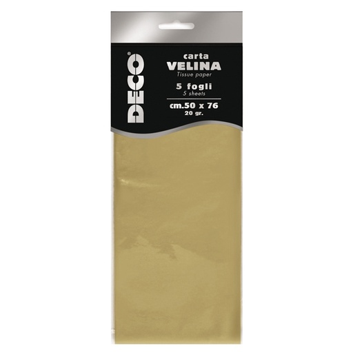 [D89125] Busta 5 fogli carta velina 20gr 50x76cm oro perlescente DECO