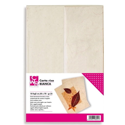 [D89145] Confezione da 10 fogli carta riso GR 25 50x70cm bianco CWR
