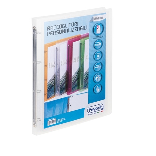 [D89290] Racc. personalizzabile Lumina 22X30 4 anelli tondi D15 PP trasparente Favorit