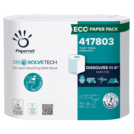 [D89380] Pacco 4RT Carta igienica 850 strappi Dissolvetech Papernet
