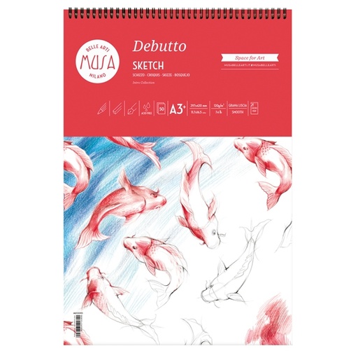 [D89397] Blocco per schizzi Debutto A3+ - 29,7x42cm 50fg 120gr MUSA
