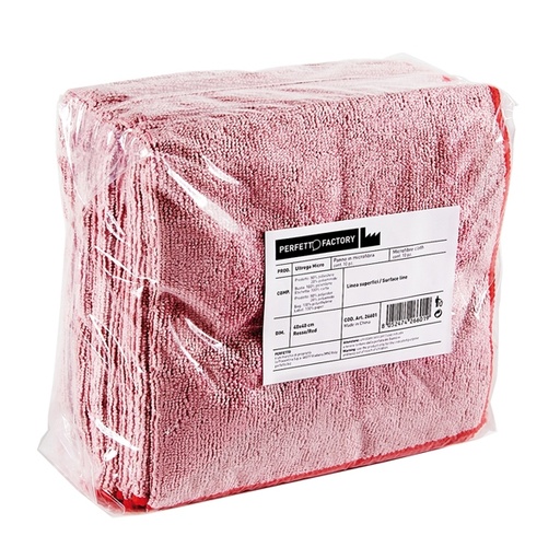 [D89409] Pack 10 Panni microfibra 40x40cm rosso Ultrega PERFETTO