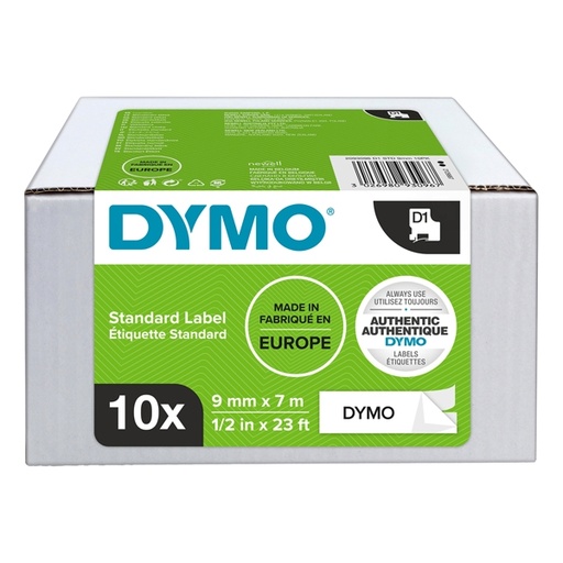 [D89505] Value Pack 10 Nastri Dymo Tipo D1 (9mmX7mt) nero/bianco S0720680