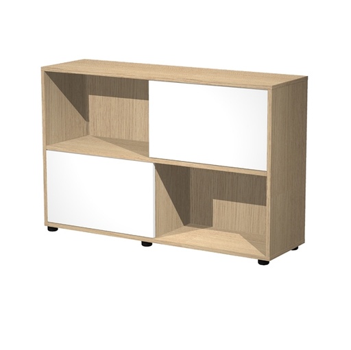 [D89574] Libreria bassa a 2 ripiani ante scorr. 120X35cm H79cm ROVERE/BIANCO - Tetris