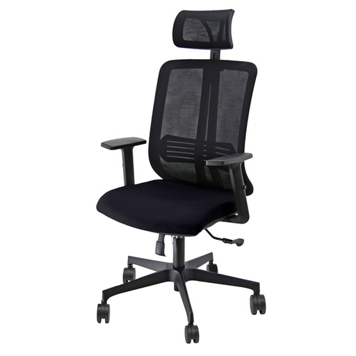 [D89594] Poltrona ergonomica Vertigo Nero/Nero No FLAME con poggiatesta e braccioli