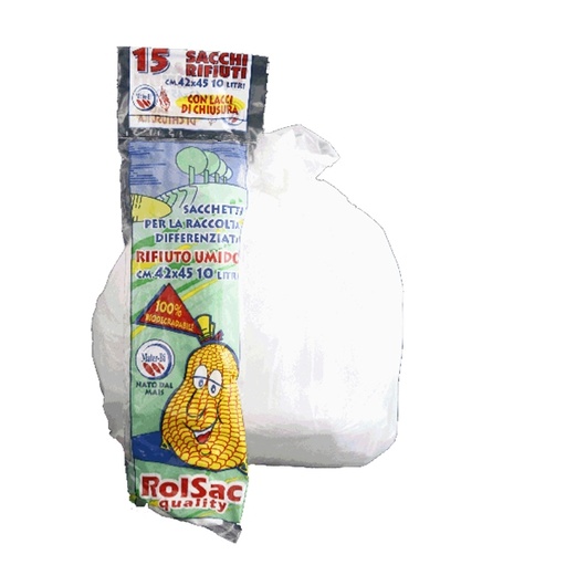 [D89599] 15 Sacchi BIO bianchi 42x45cm 10Lt 17µ Rolsac