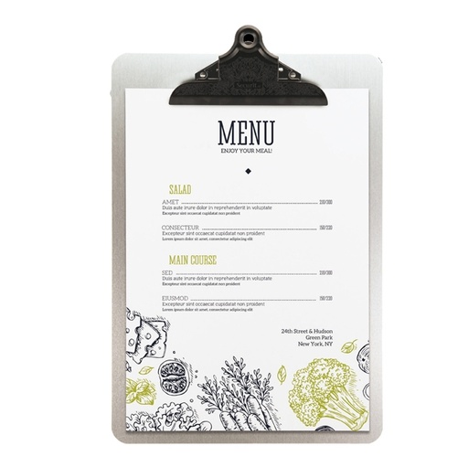 [D90154] Porta Menu' in metallo A4-33,2x22,8cm con clip