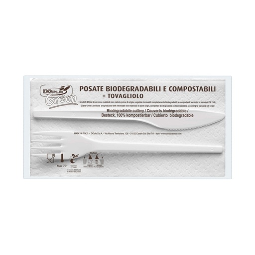 [D91426] 100 Bis Posate in Estabio con tovagliolo 2v Dopla Green art. 03907