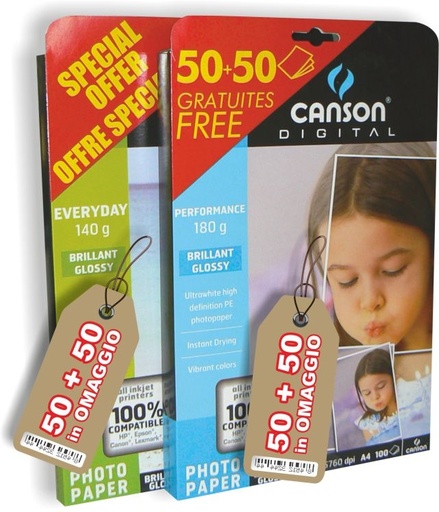 [010119] CARTA FOTOGRAFICA GLOSSY A4 GR.140 FG.50+50