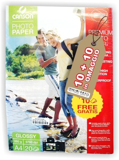 [010120] Carta FOTOGRAFICA GLOSSY A4 Gr.260 FG.10+10