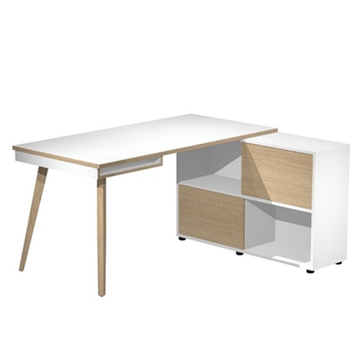 [D92395] Workstation Midi 130x120xH81,5cm gambe in legno Bianco/Rovere