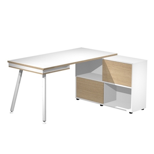 [D92396] Workstation Maxi 160x140xH81,5cm gambe in metallo Bianco/Rovere