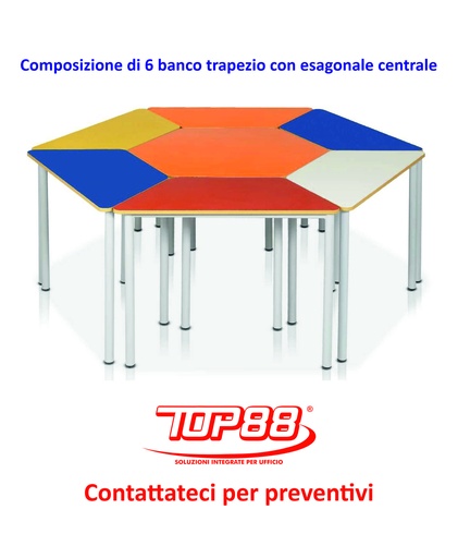 [170117] COMPOSIZIONE DI 6 BANCHI TRAPEZIO CON ESAGONALE CENTRALE - VARI COLORI