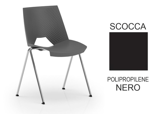 [170274] SEDIA VISITATORE STRIKE monoscocca poliprobilene NERO - telaio Cromo