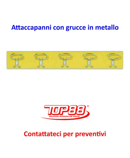 [171338] ATTACCAPANNI A MURO A 5 POSTI CON GRUCCE METALLO MIS. 90X13 CM - VARI COLORI