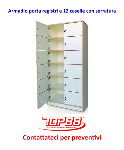 [171341] ARMADIO PORTA REGISTRI 12 CASELLE CON SERRATURA MIS. 96X40X190H. - VARI COLORI