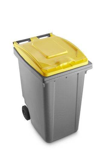 [470032GI] Bidone Carrellato Grigio con COPERCHIO GIALLO 360 Litri