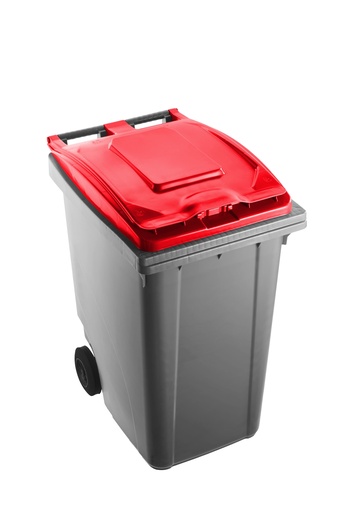 [470032RO] Bidone Carrellato con COPERCHIO ROSSO 360 Litri