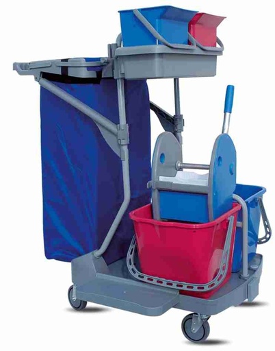 [470078E] CARRELLO PULIZIA STR108  2X15LT+STRIZ +2 SECCHI+SUPP.SACCO+BASE REGGISCOPA