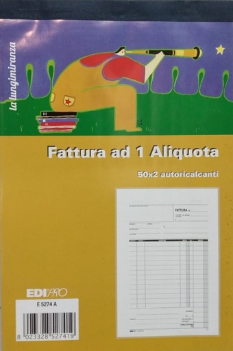 [500145] FATTURE BLOCCO A5 1 ALIQUOTA 50X2 COPIE AUTOCOPIANTI - 21X15 CM