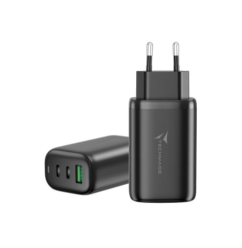 [521972B] TECHMADE CARICATORE UNIVERSALE USBA+ 2xTYPE-C 65 WATT