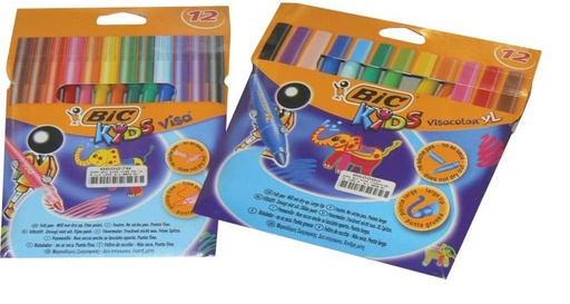 [860080] Pennarello BIC KIDS VISACOLOR xL Pz12 LAVABILE colori brillanti, punta larga