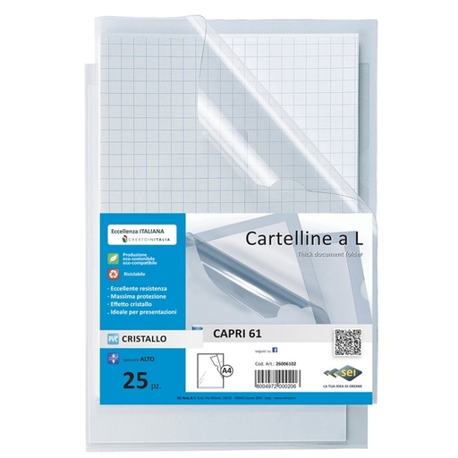 [D25101] 25 CARTELLINE A L 21X29,7 CAPRI 61 PVC CRISTALLO 11/100M SEI