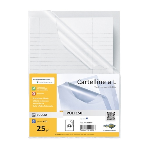 [D25119] 25 CARTELLINE A L 21X29,7 POLI 150 PPL B.A SEI
